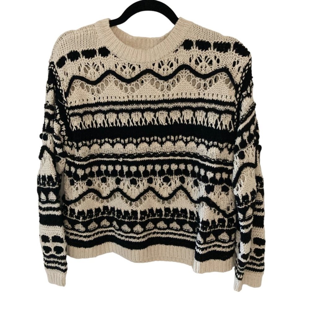 Ming  Mango Bicolor Jacquard Sweater   Black White  X S